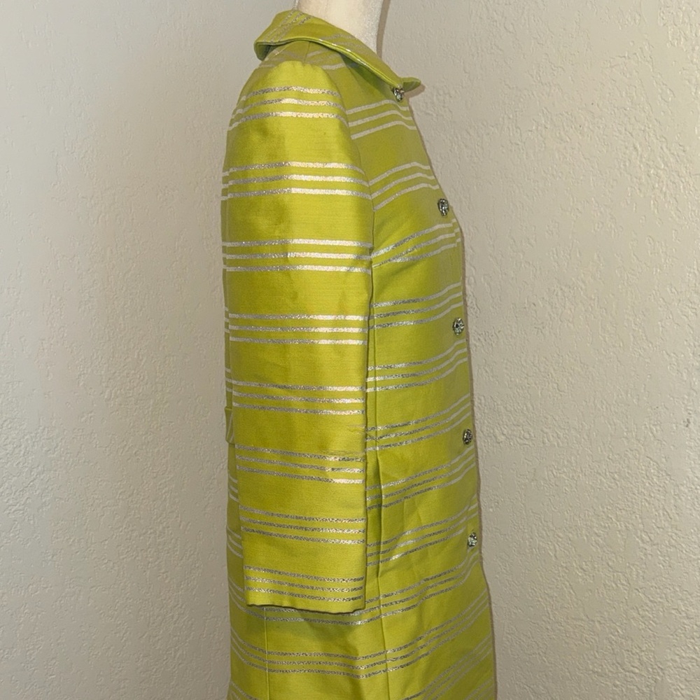 VINTAGE Saks Fifth Avenue Lime Green Striped Silk Coat - Picture 2 of 11